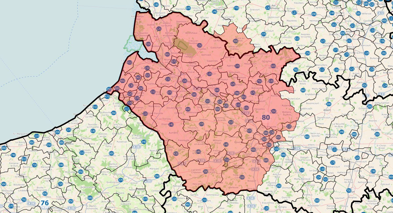 Carte de zone d'intervention : Somme alarme, Haut de France